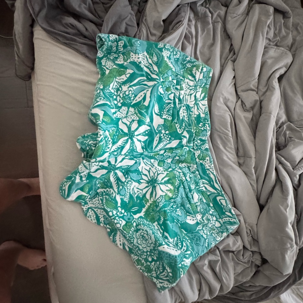 Lilly Pulitzer Teal & White Floral High-Waist Shorts